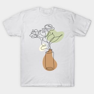 Flower Bouquet Shape Minimalist Line Art Drawing T-Shirt